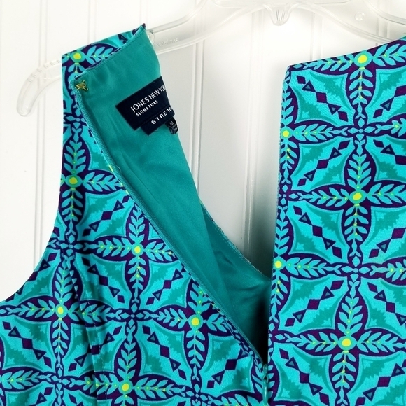 Jones New York Stretch Seleveless V Neck Beaded Midi Dress Size 10 Vibrant Print - Picture 6 of 10